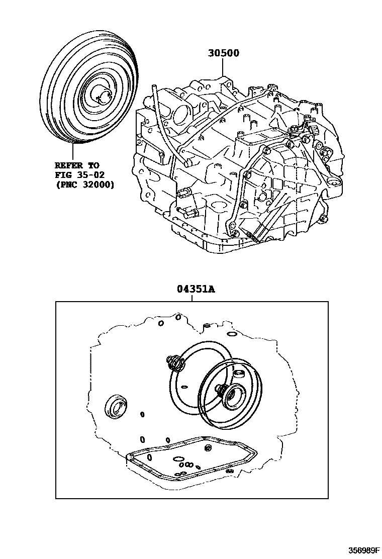 Toyota RAV4 传动桥或变速器总成和衬垫组件(ATM) EPC diagram — 356989F