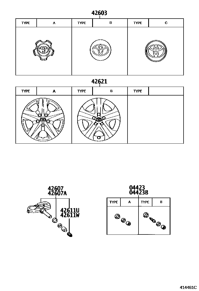 Toyota RAV4 车轮和车轮盖 EPC diagram — 414461C