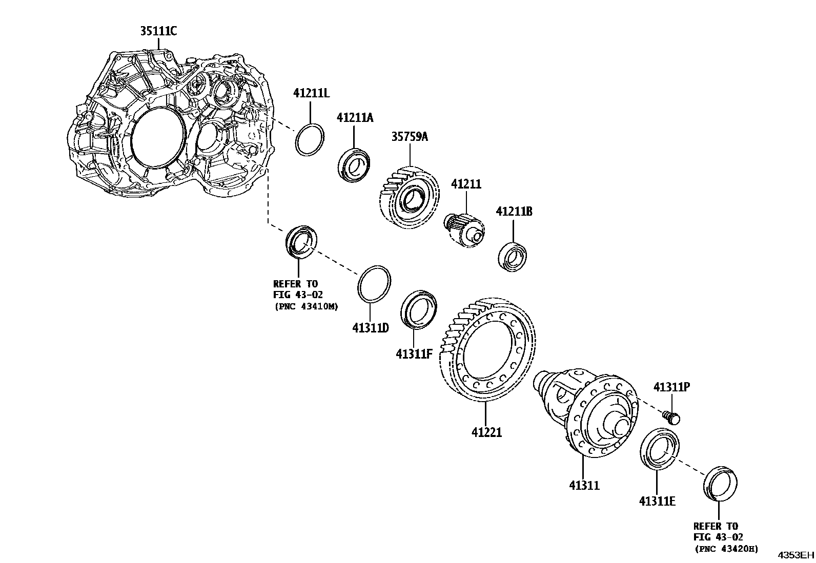 Toyota RAV4 前桥壳和差速器 EPC diagram — 4353EH