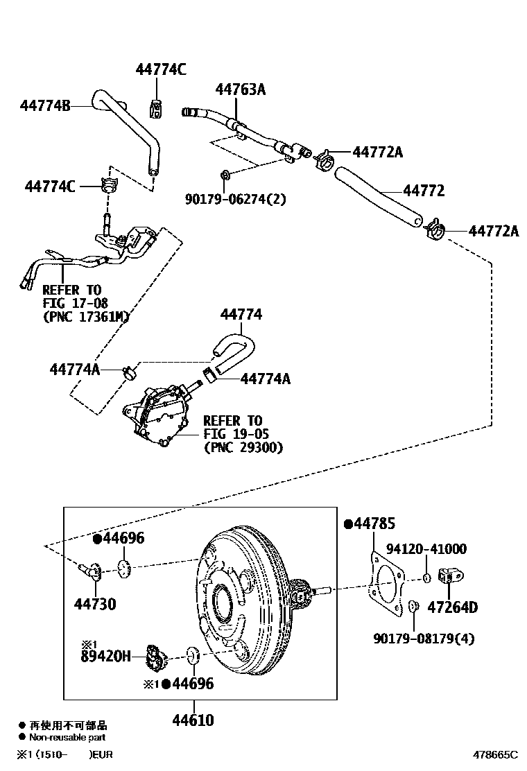 Toyota RAV4 制动助力器和真空管 EPC diagram — 478665C