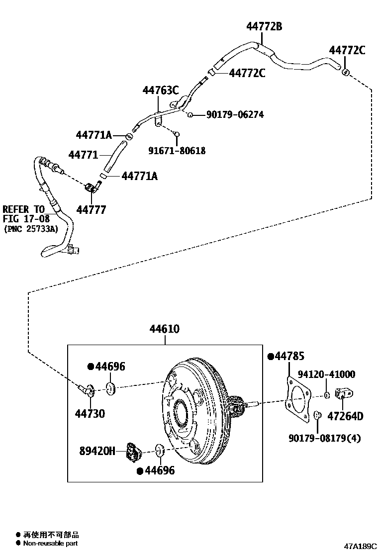 Toyota RAV4 制动助力器和真空管 EPC diagram — 47A189C