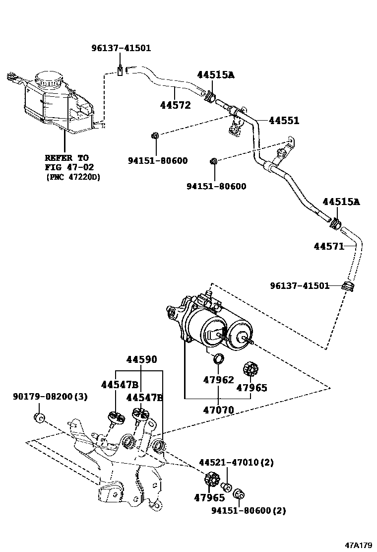 Toyota RAV4 制动配管和卡箍 EPC diagram — 47A179