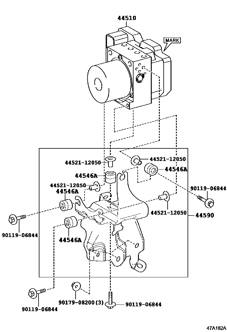 Toyota RAV4 制动配管和卡箍 EPC diagram — 47A182A