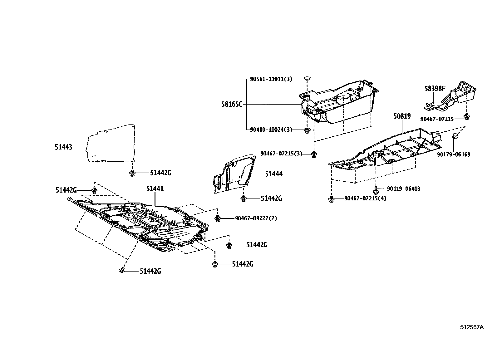 Toyota RAV4 悬架横梁和发动机底罩 EPC diagram — 512567A