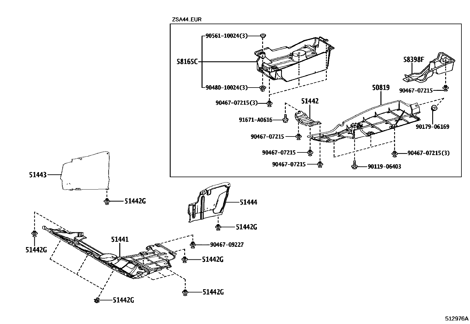 Toyota RAV4 悬架横梁和发动机底罩 EPC diagram — 512976A