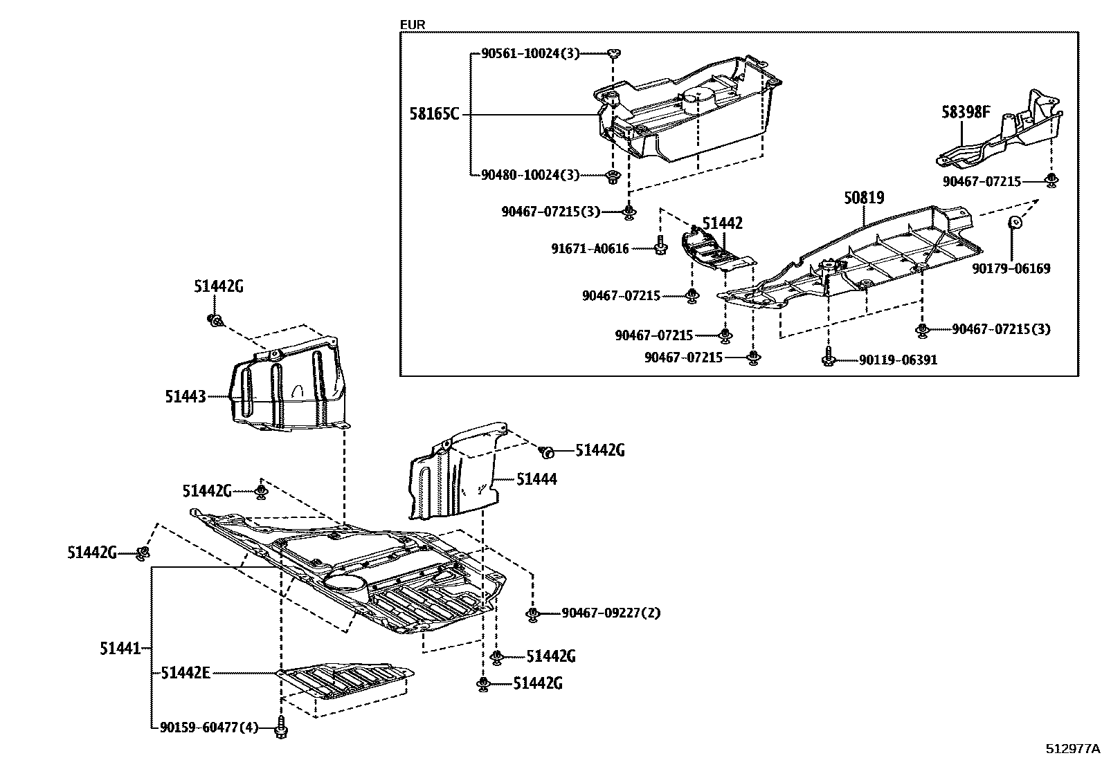 Toyota RAV4 悬架横梁和发动机底罩 EPC diagram — 512977A