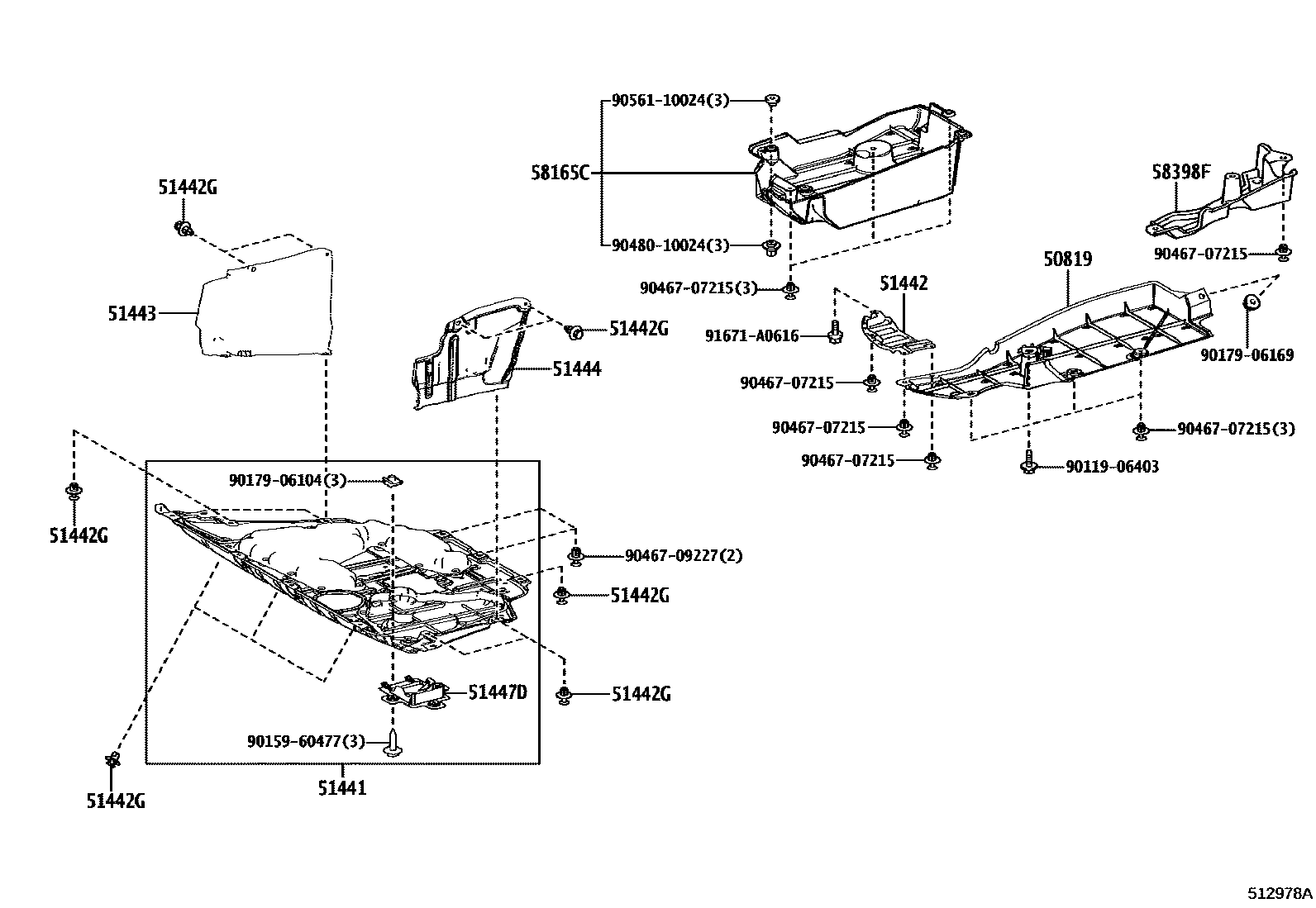Toyota RAV4 悬架横梁和发动机底罩 EPC diagram — 512978A