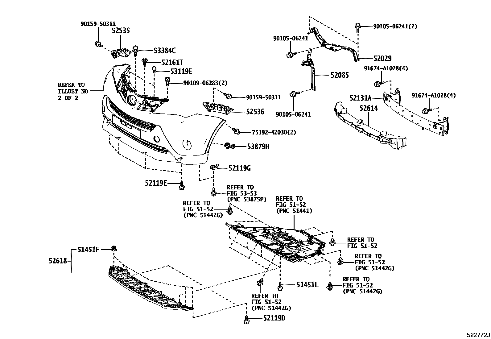 Toyota RAV4 前保险杠及附件 EPC diagram — 522772J