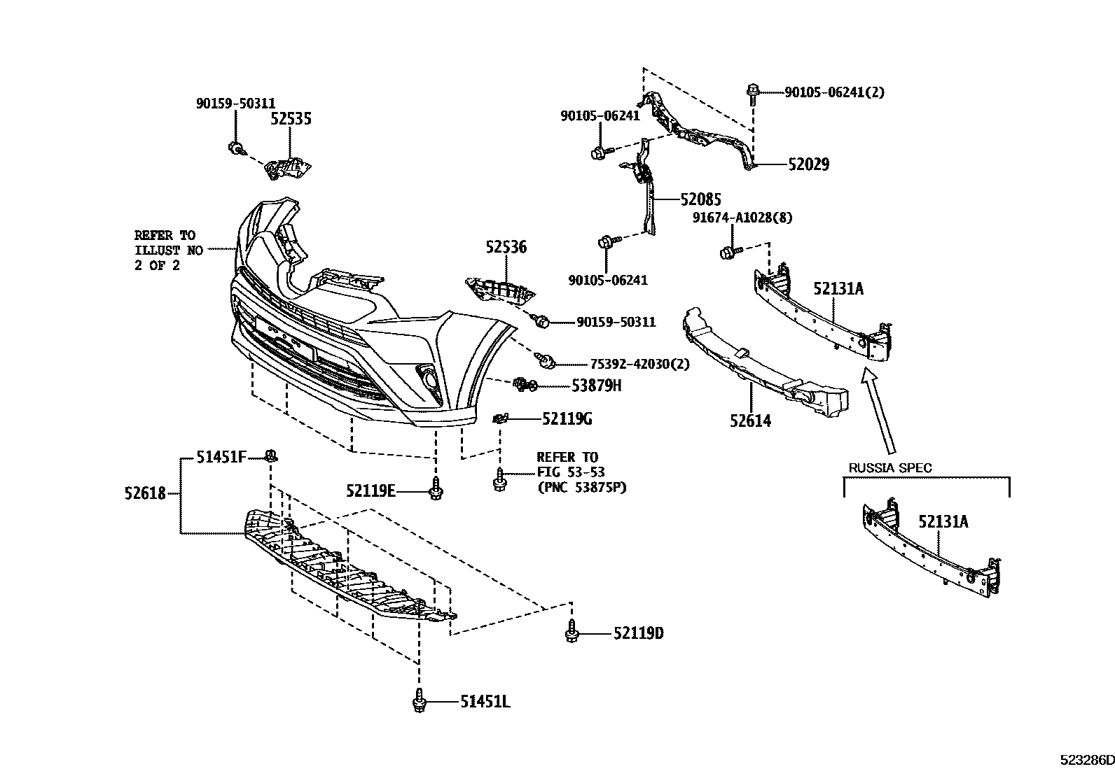 Toyota RAV4 前保险杠及附件 EPC diagram — 523286D