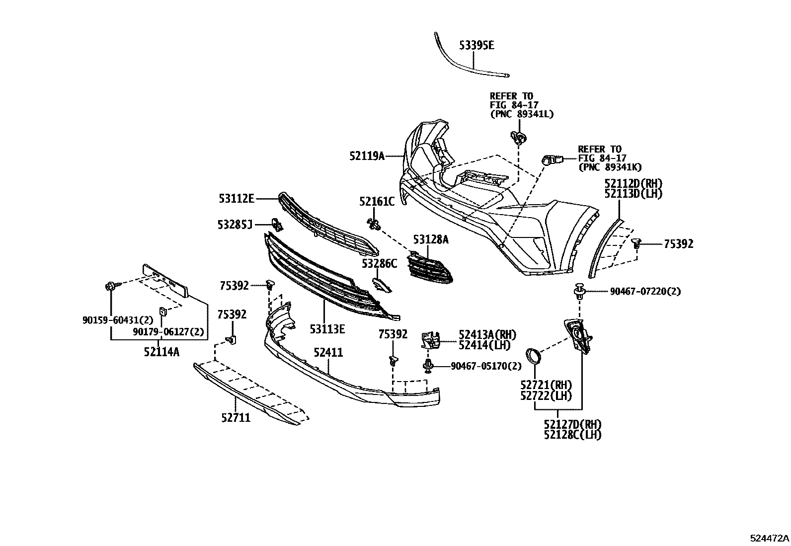 Toyota RAV4 前保险杠及附件 EPC diagram — 524472A