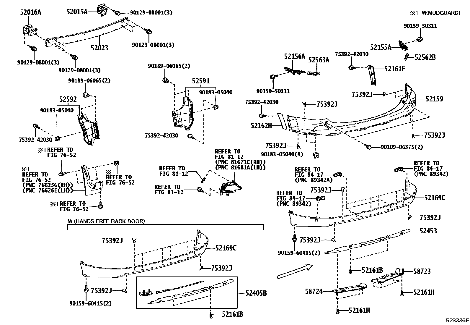 Toyota RAV4 后保险杠及附件 EPC diagram — 523336E