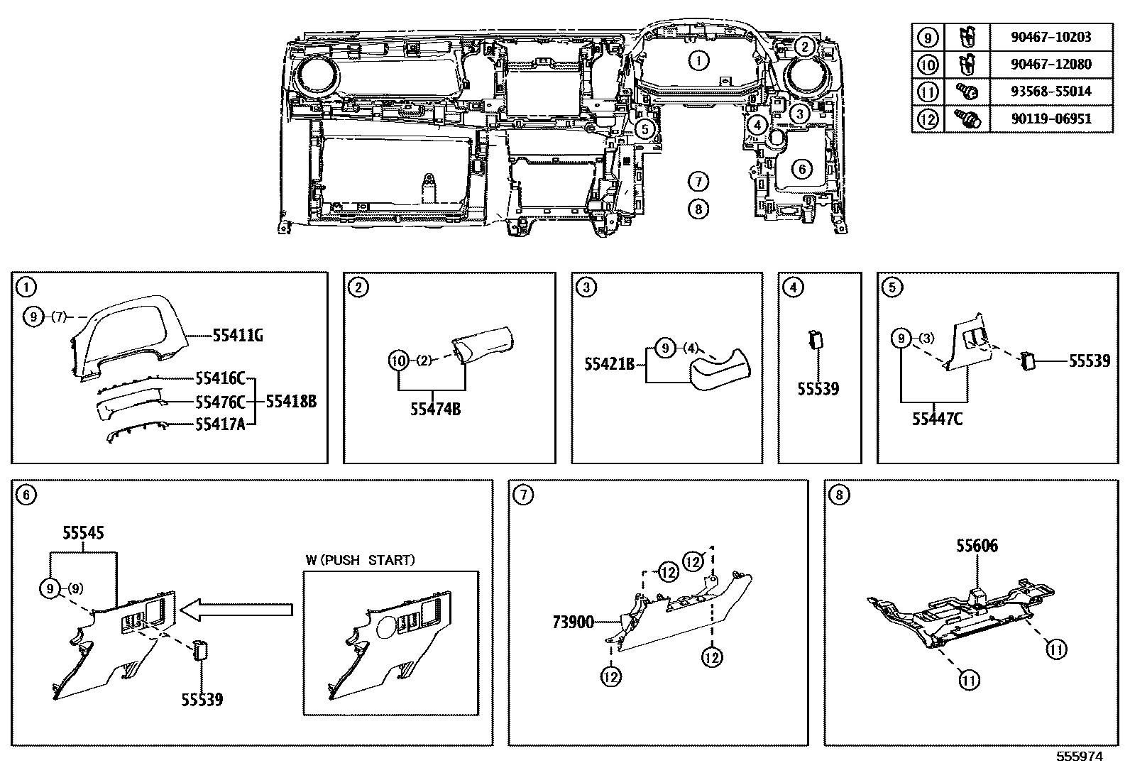 Toyota RAV4 仪表板和手套箱 EPC diagram — 555974