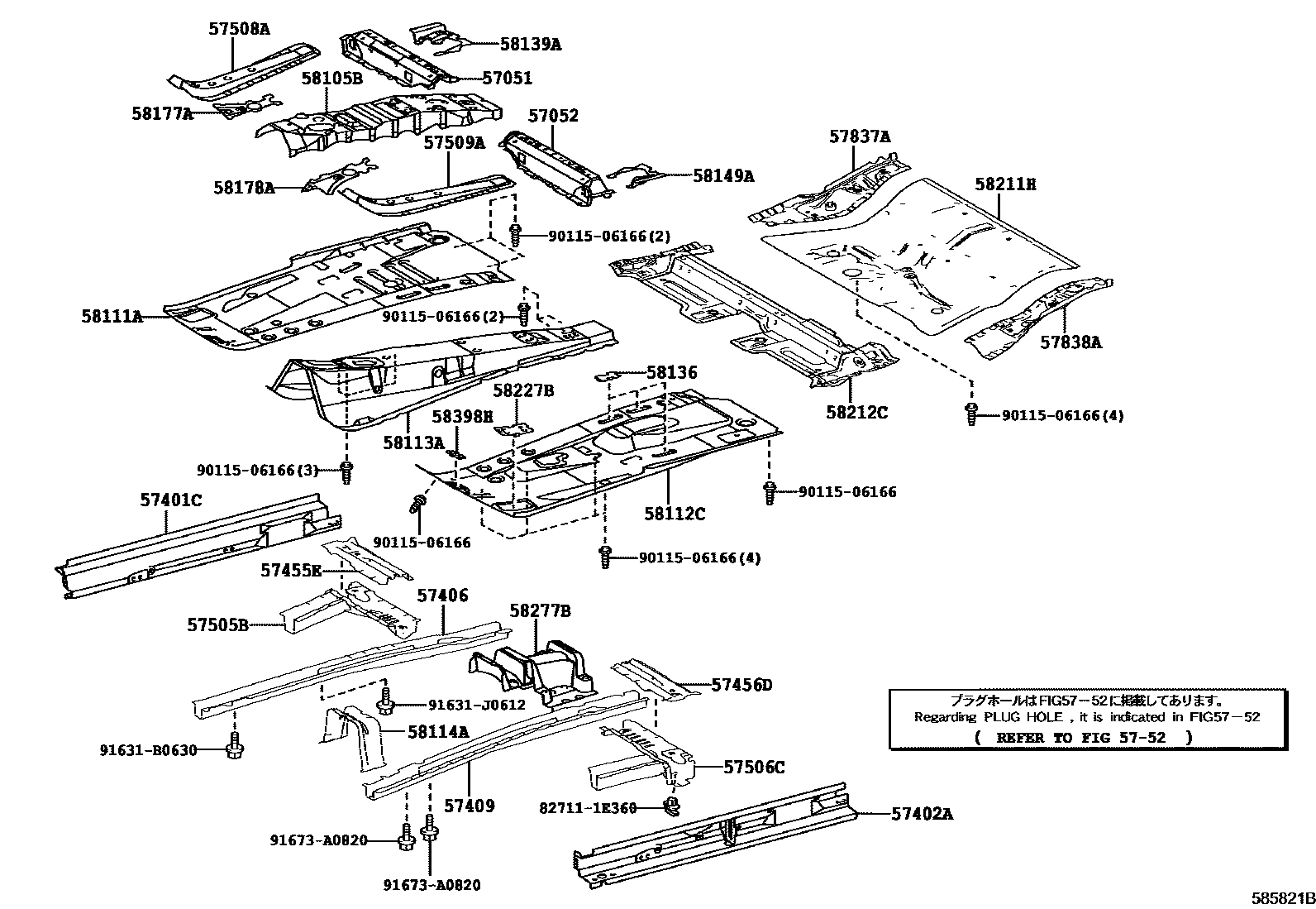 Toyota RAV4 前地板和前地板梁 EPC diagram — 585821B