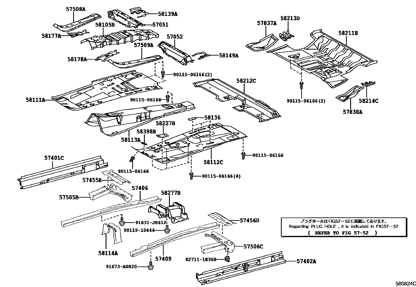 Toyota RAV4 前地板和前地板梁 EPC diagram — 585824C