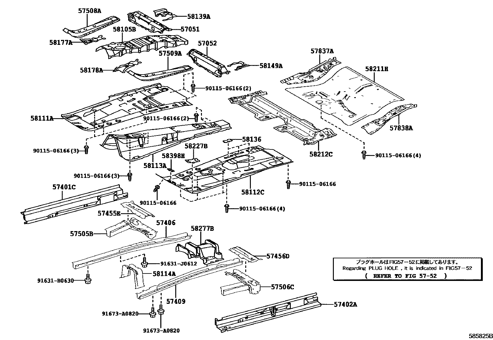 Toyota RAV4 前地板和前地板梁 EPC diagram — 585825B