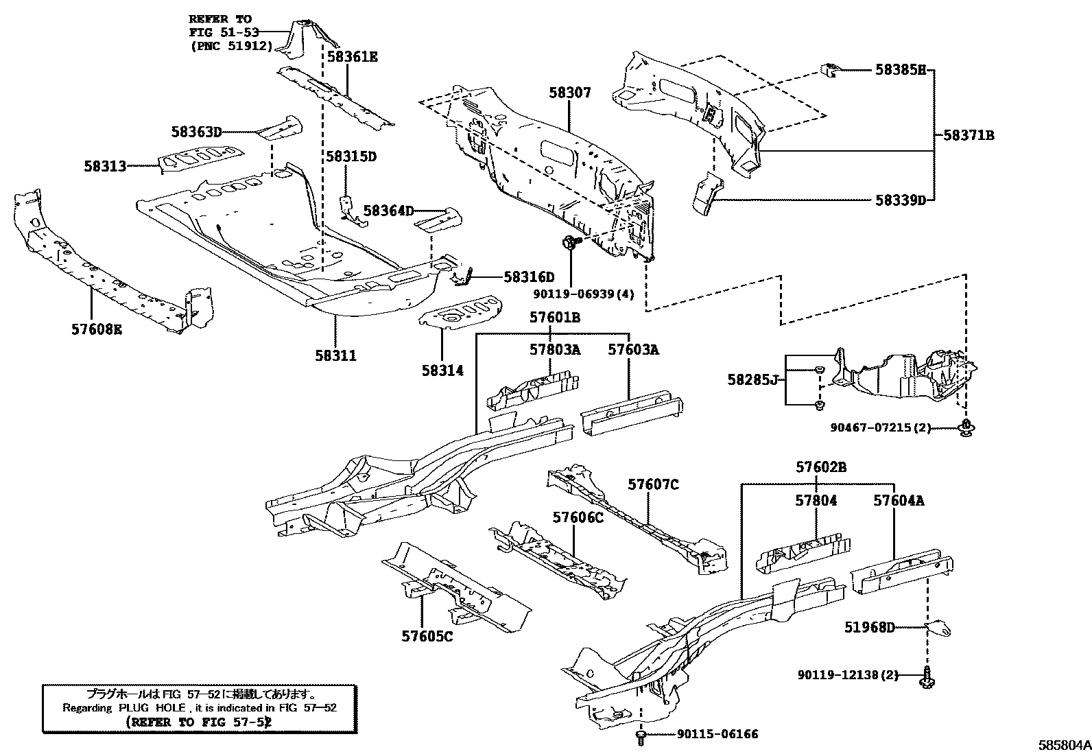 Toyota RAV4 后地板和后地板梁 EPC diagram — 585804A