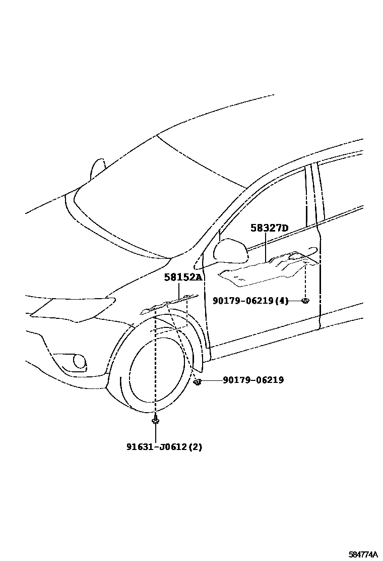 Toyota RAV4 地板隔热垫 EPC diagram — 584774A