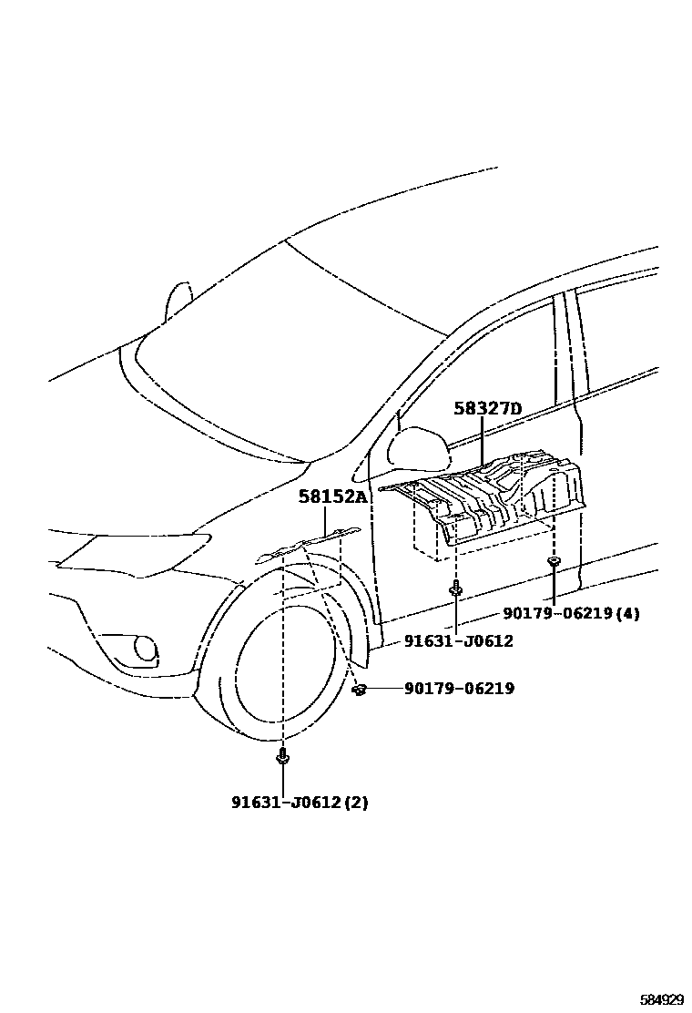 Toyota RAV4 地板隔热垫 EPC diagram — 584929