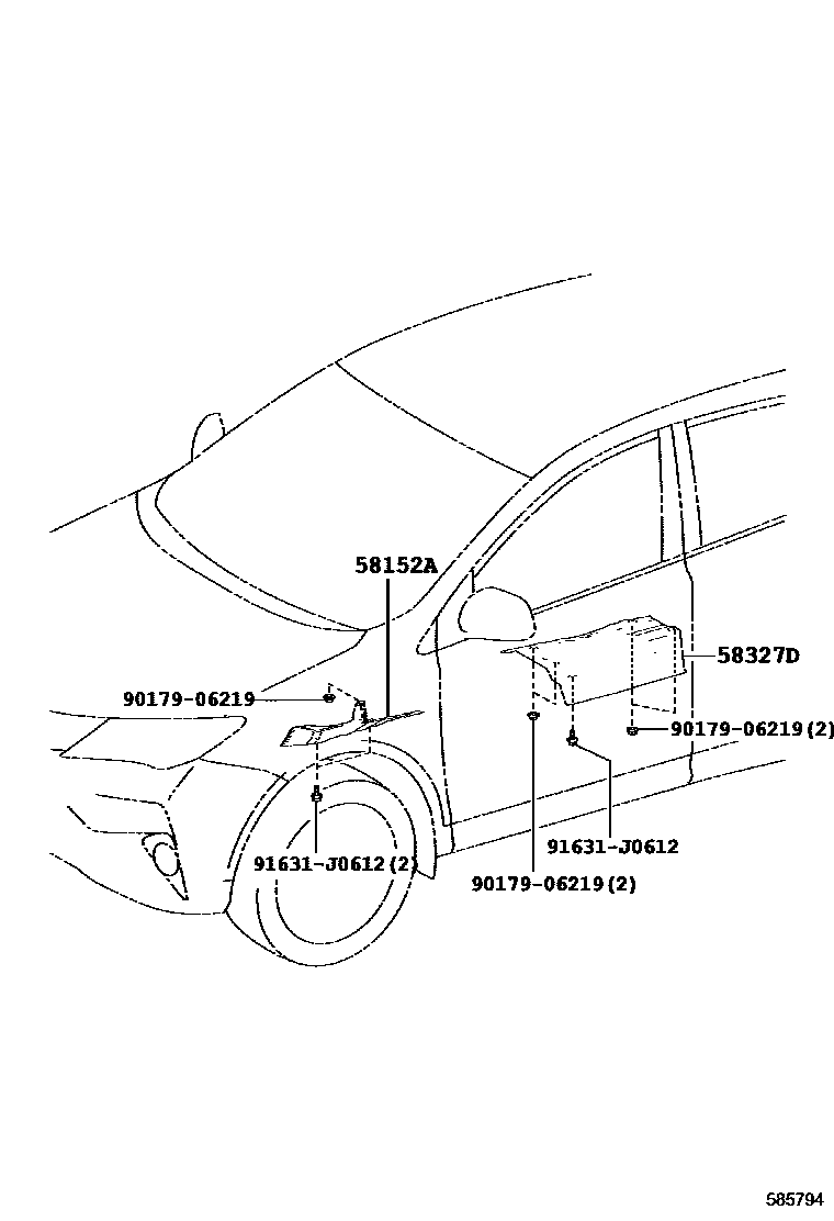 Toyota RAV4 地板隔热垫 EPC diagram — 585794