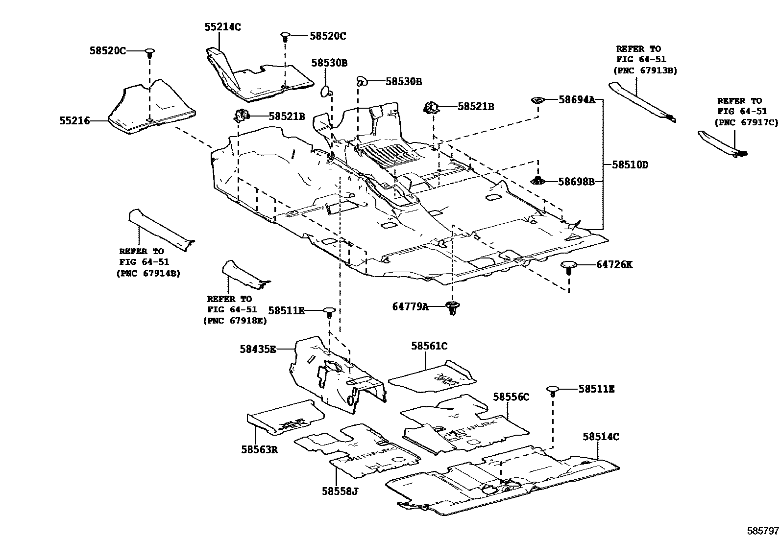 Toyota RAV4 地板垫和消声垫 EPC diagram — 585797