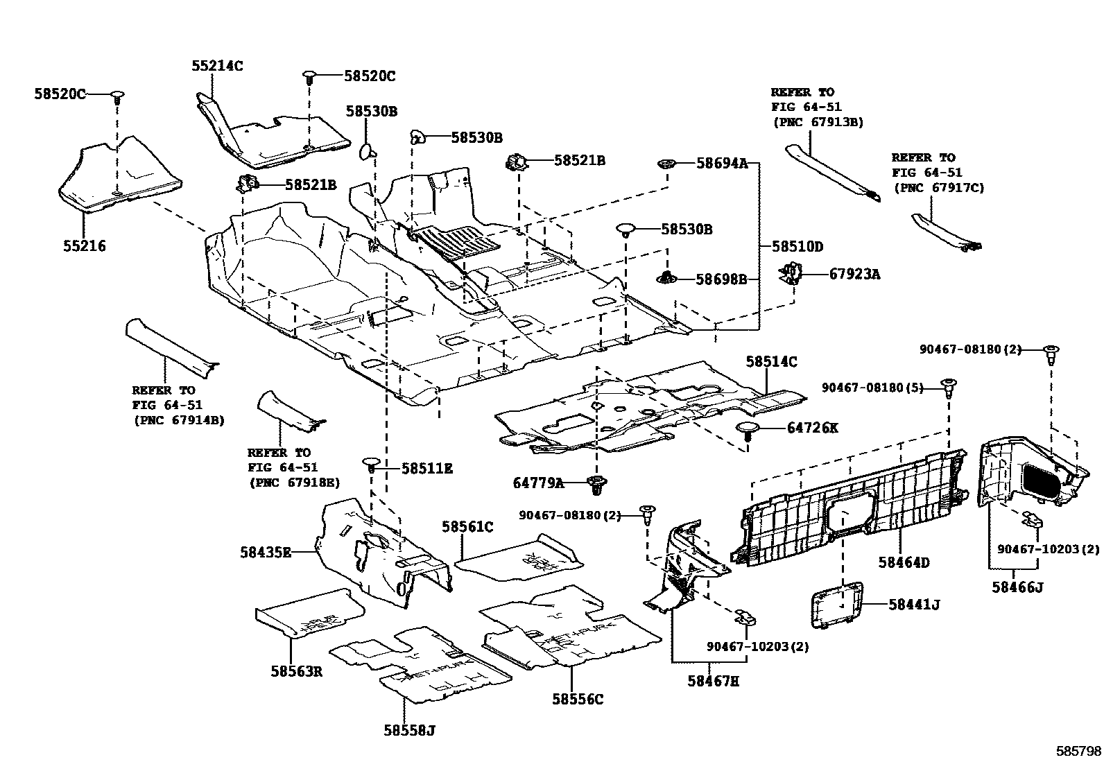 Toyota RAV4 地板垫和消声垫 EPC diagram — 585798