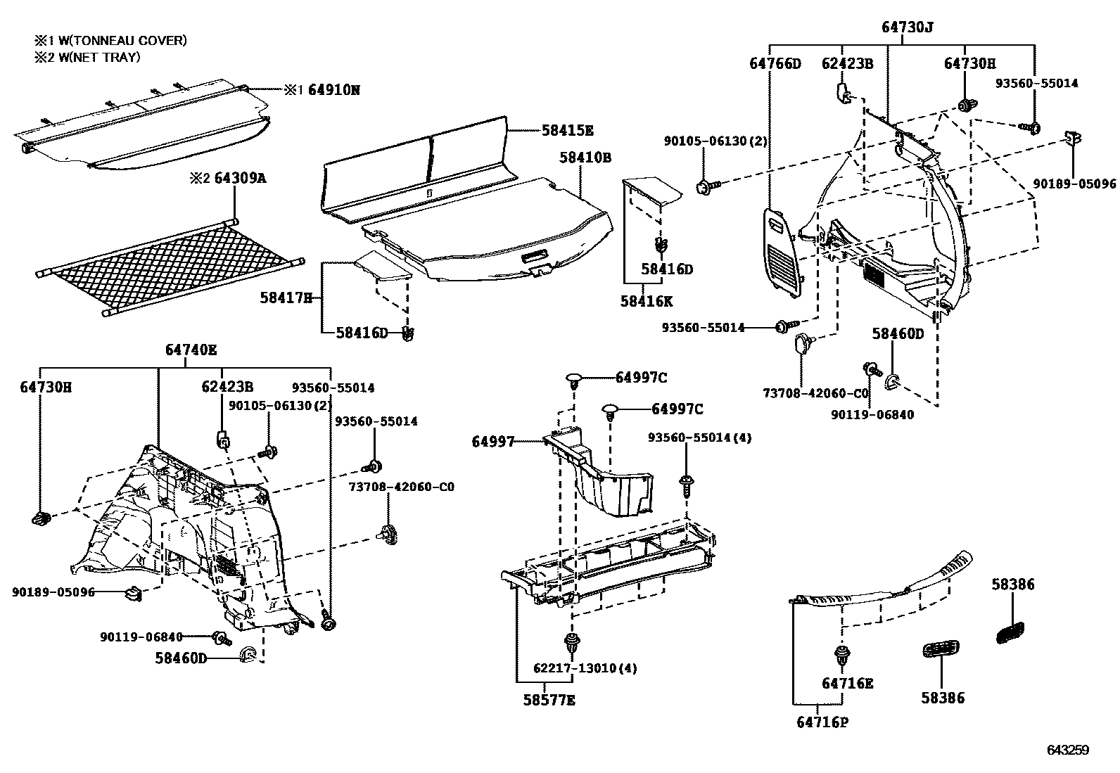 Toyota RAV4 底板和底板装饰罩 EPC diagram — 643259