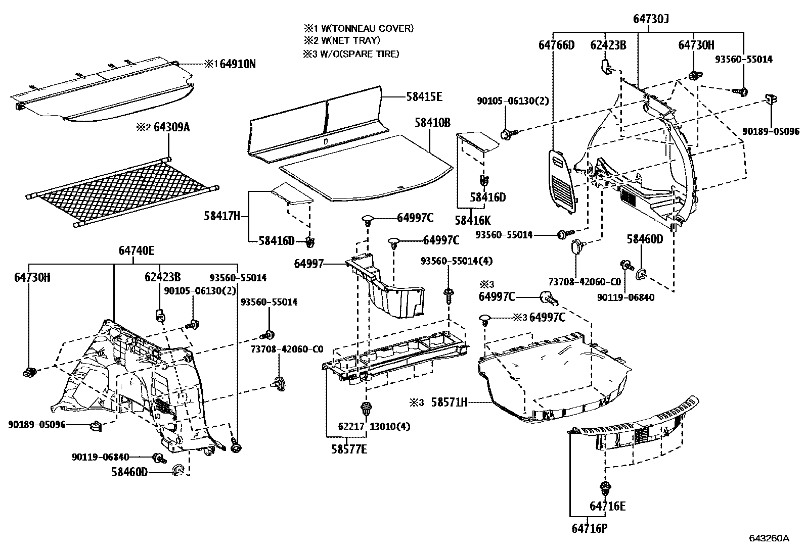 Toyota RAV4 底板和底板装饰罩 EPC diagram — 643260A