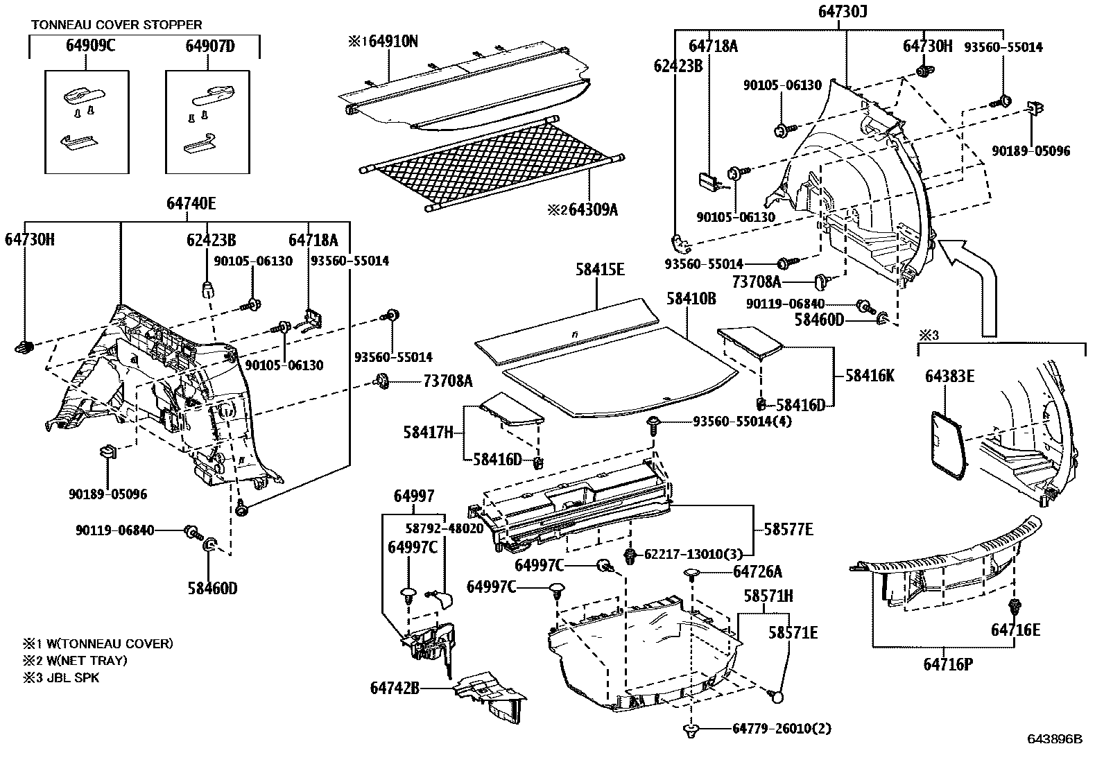 Toyota RAV4 底板和底板装饰罩 EPC diagram — 643896B