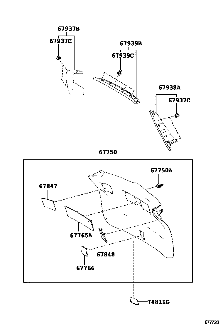 Toyota RAV4 背门板和背门玻璃 EPC diagram — 677728