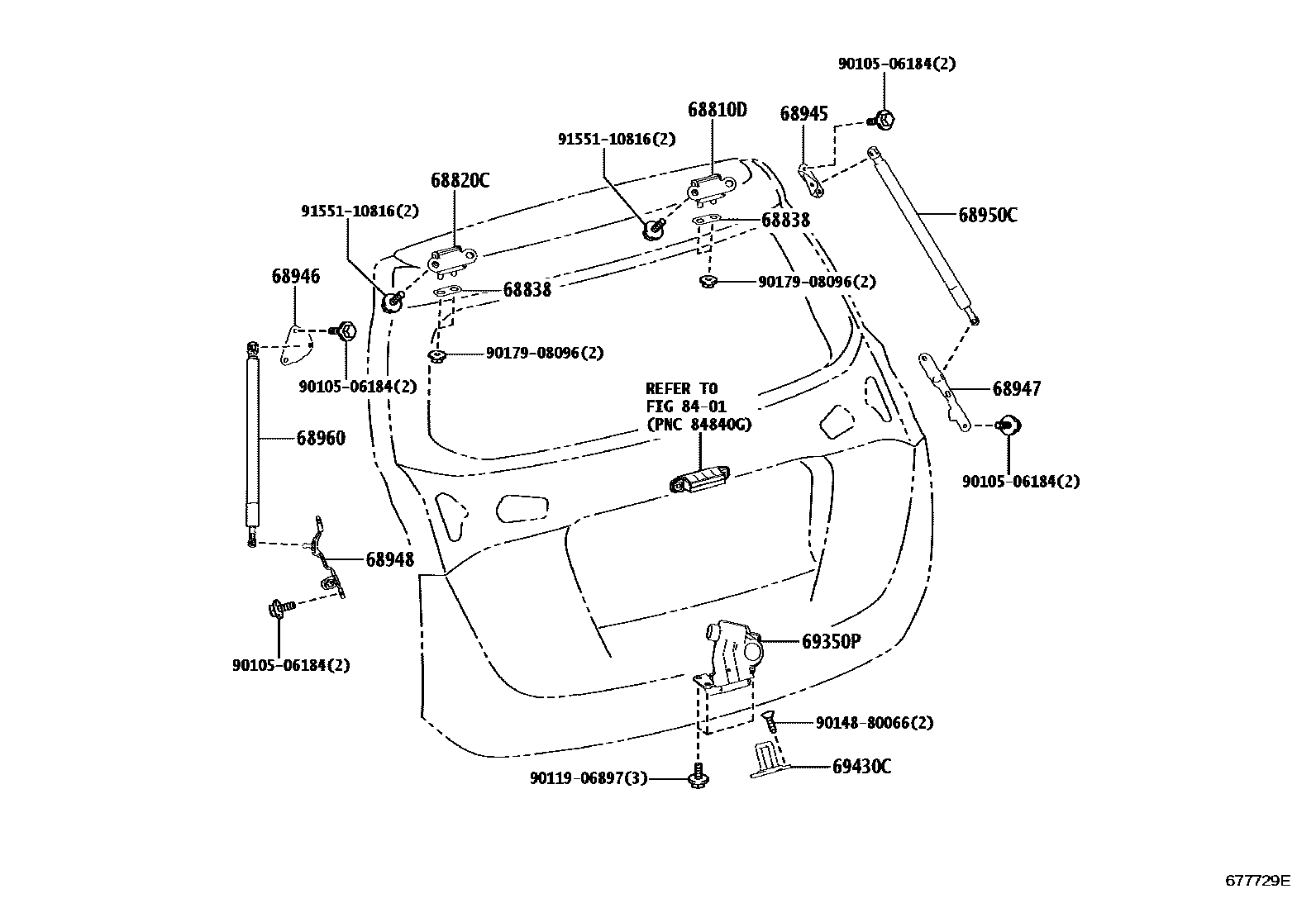 Toyota RAV4 背门锁和合页 EPC diagram — 677729E