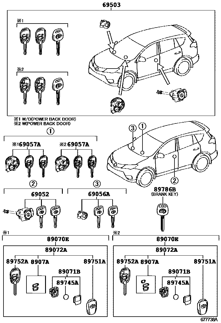 Toyota RAV4 锁芯组件 EPC diagram — 677738A