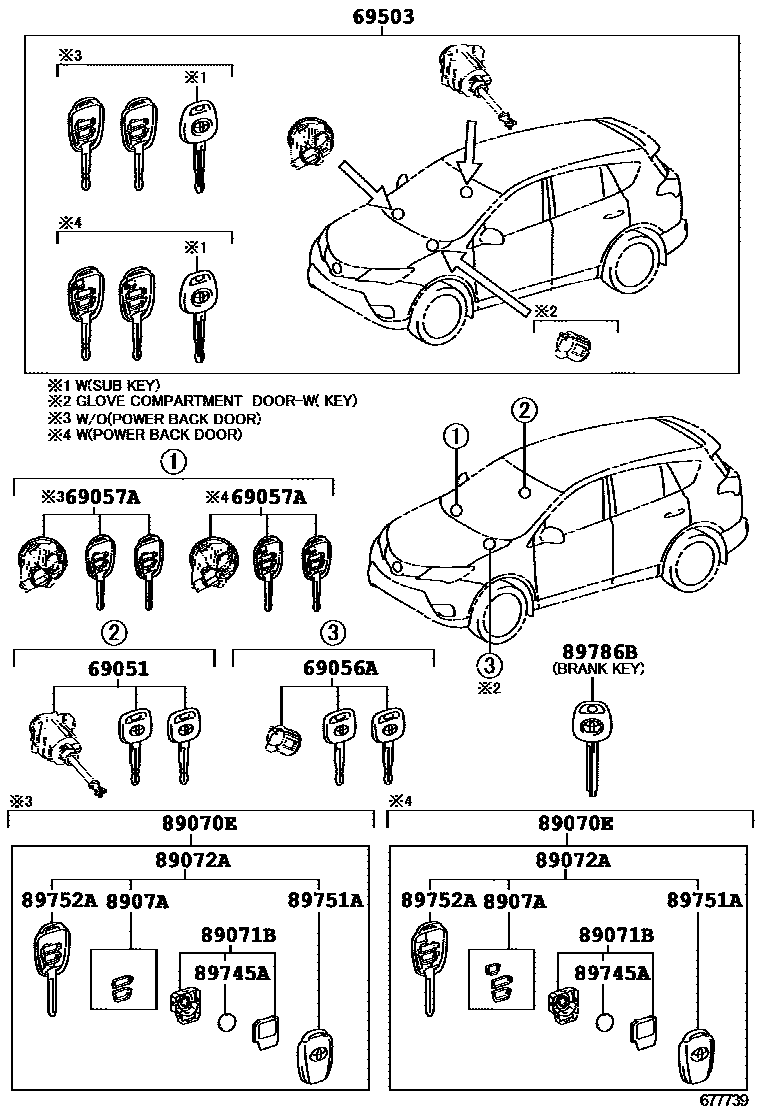 Toyota RAV4 锁芯组件 EPC diagram — 677739