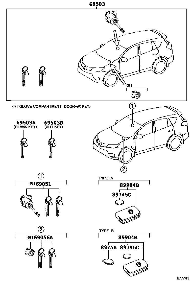 Toyota RAV4 锁芯组件 EPC diagram — 677741