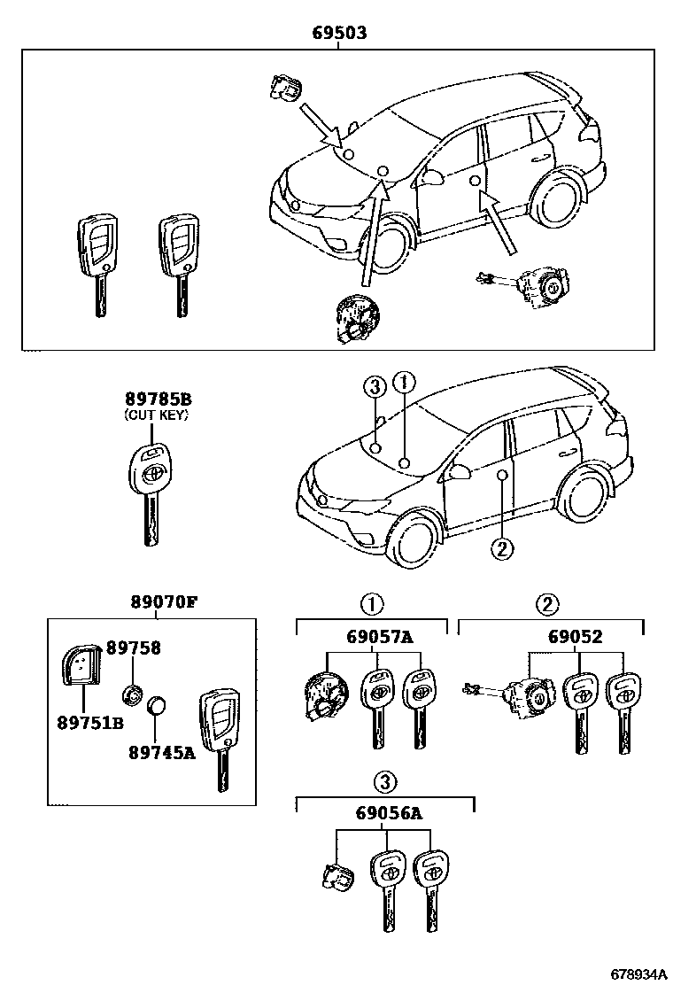 Toyota RAV4 锁芯组件 EPC diagram — 678934A