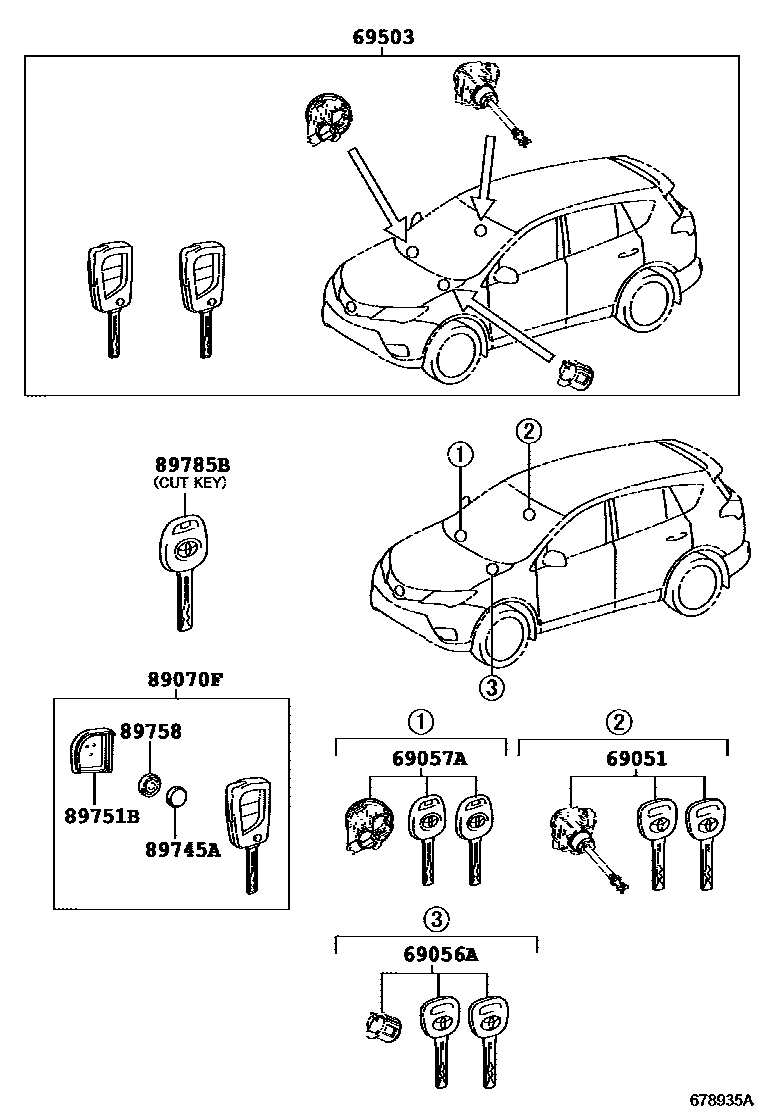 Toyota RAV4 锁芯组件 EPC diagram — 678935A