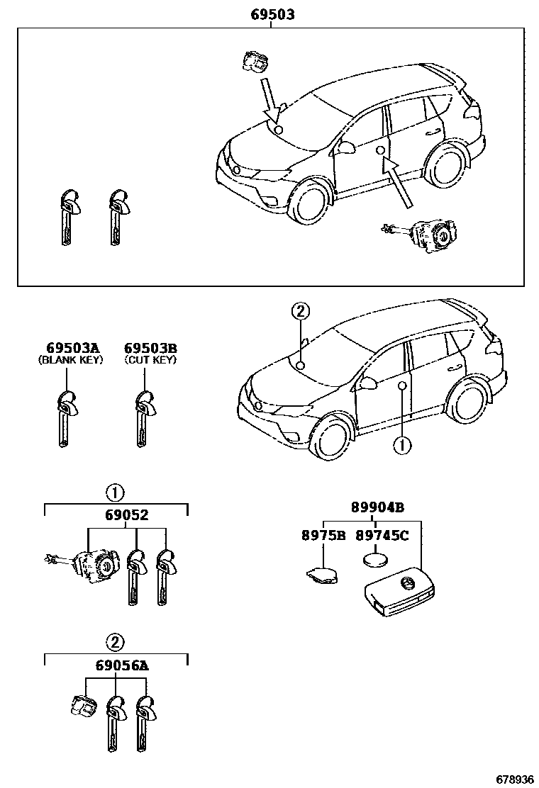 Toyota RAV4 锁芯组件 EPC diagram — 678936