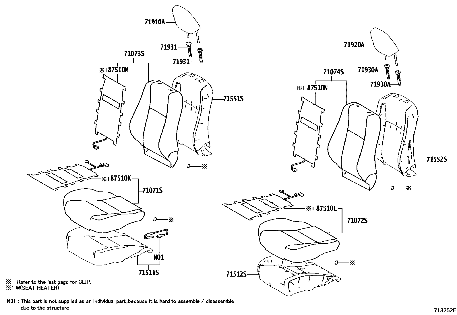 Toyota RAV4 座椅和座椅滑轨 EPC diagram — 718252E