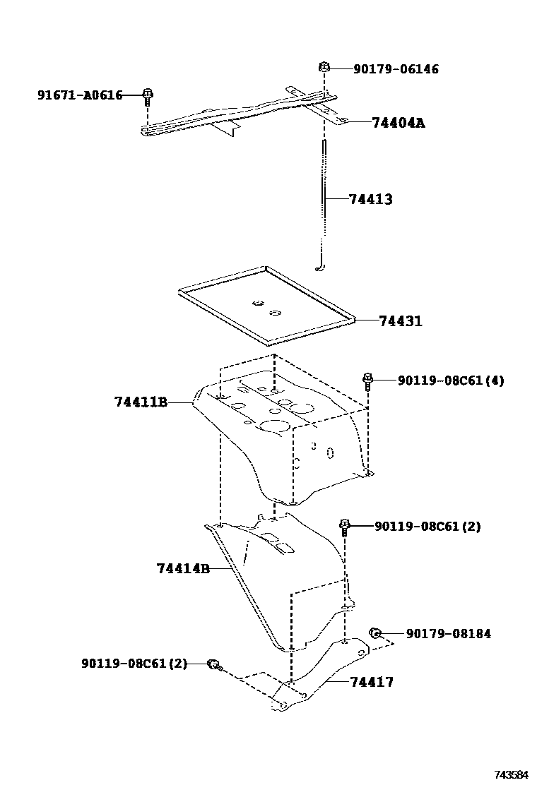 Toyota RAV4 battery holder EPC diagram — 743584