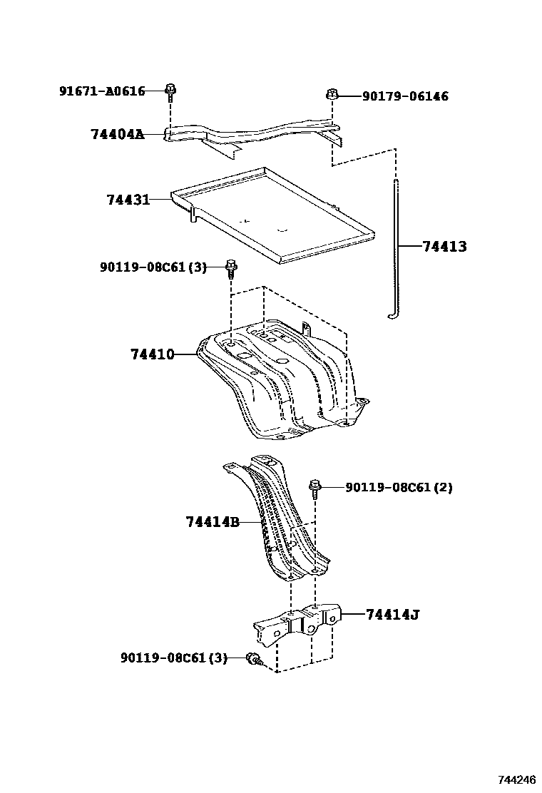 Toyota RAV4 battery holder EPC diagram — 744246
