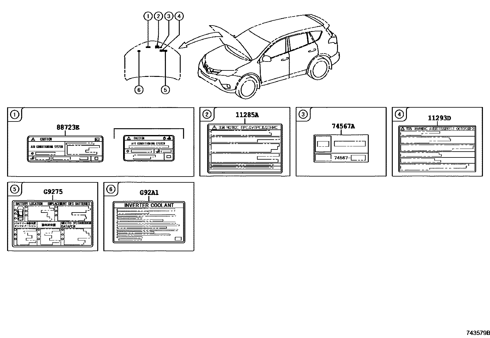 Toyota RAV4 warning nameplate EPC diagram — 743579B