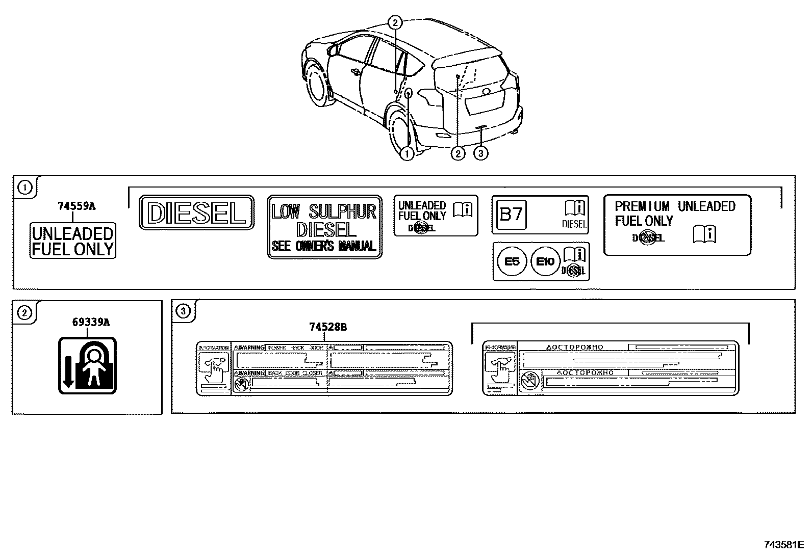 Toyota RAV4 warning nameplate EPC diagram — 743581E