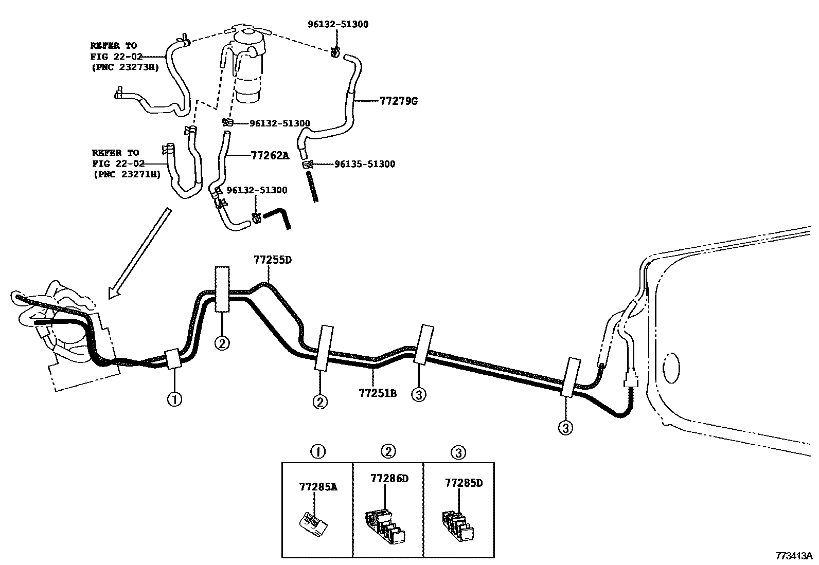 Toyota RAV4 燃油箱和燃油管 EPC diagram — 773413A