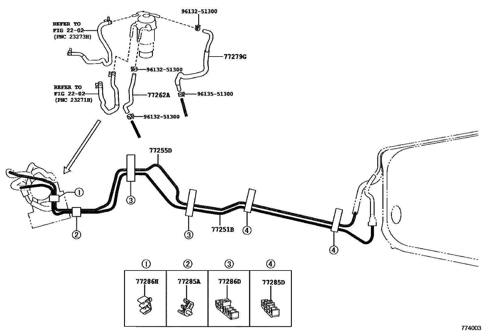 Toyota RAV4 燃油箱和燃油管 EPC diagram — 774003