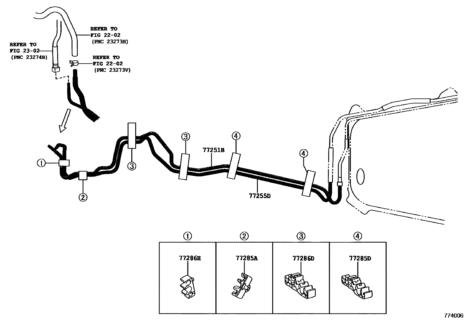 Toyota RAV4 燃油箱和燃油管 EPC diagram — 774006