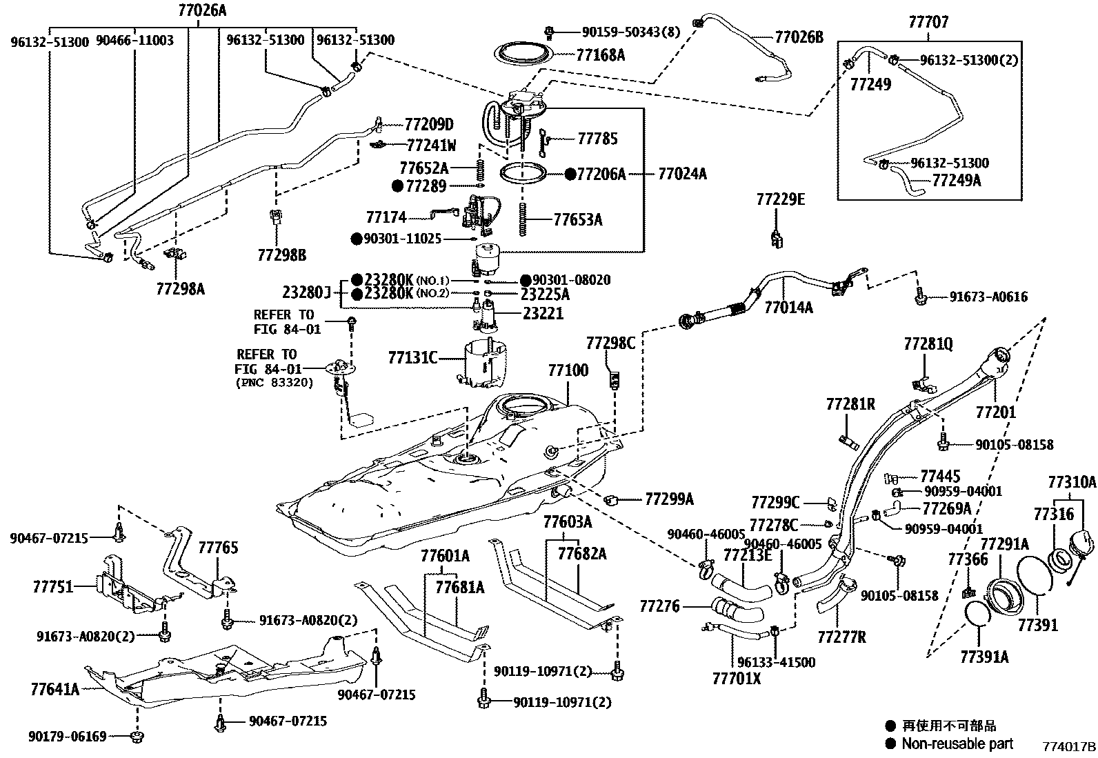 Toyota RAV4 燃油箱和燃油管 EPC diagram — 774017B