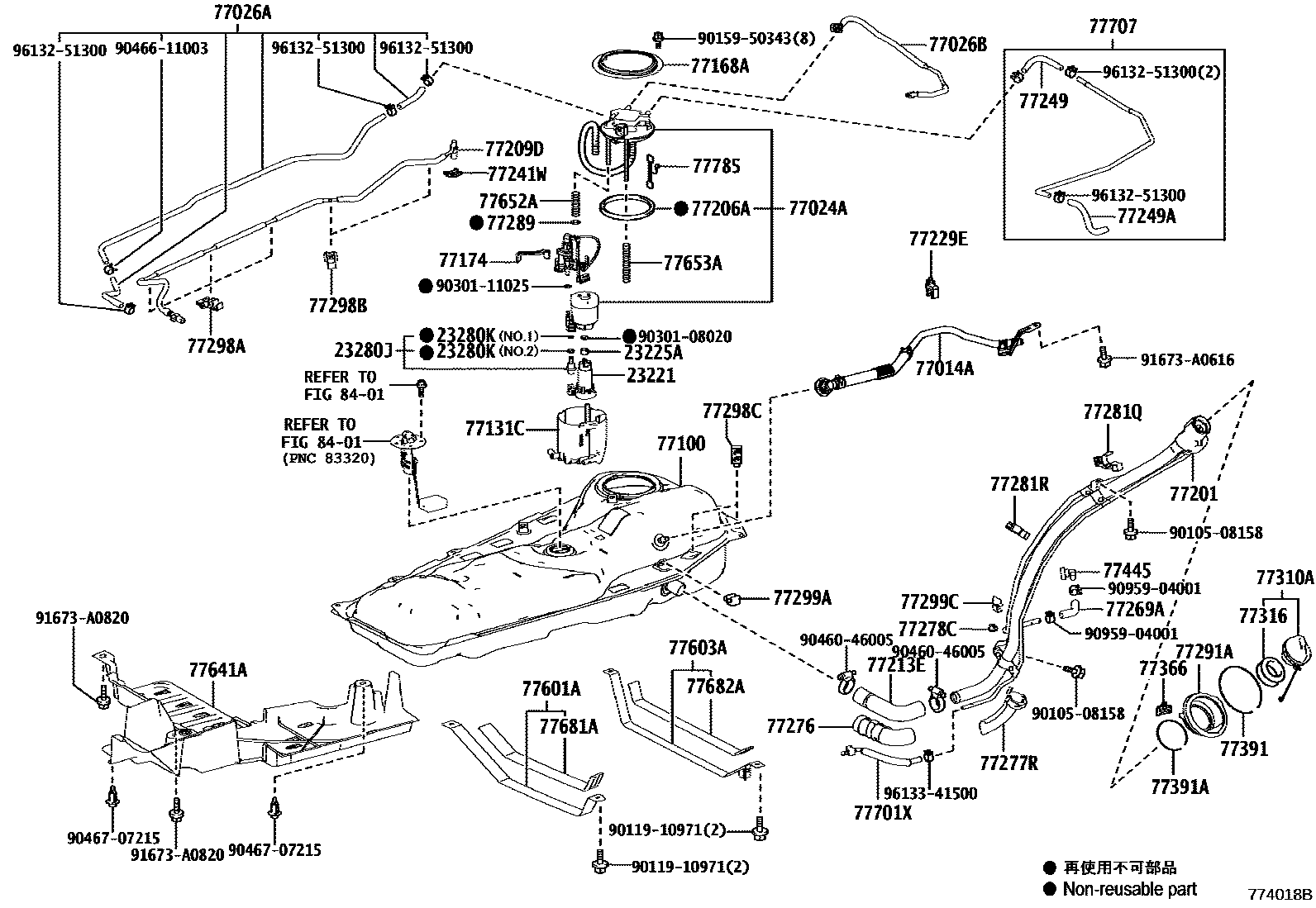 Toyota RAV4 燃油箱和燃油管 EPC diagram — 774018B