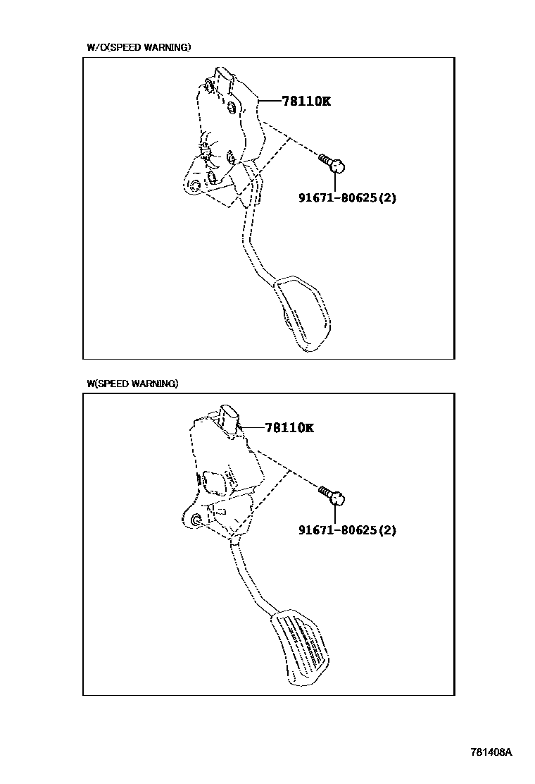 Toyota RAV4 accelerator pedal connecting rod EPC diagram — 781408A
