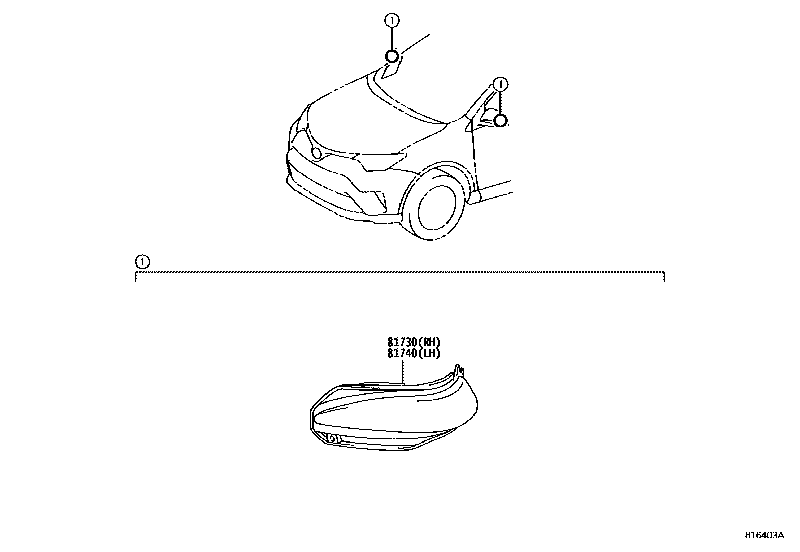 Toyota RAV4 Side Turn Signal & Outer Mirror Lamp EPC diagram — 816403A