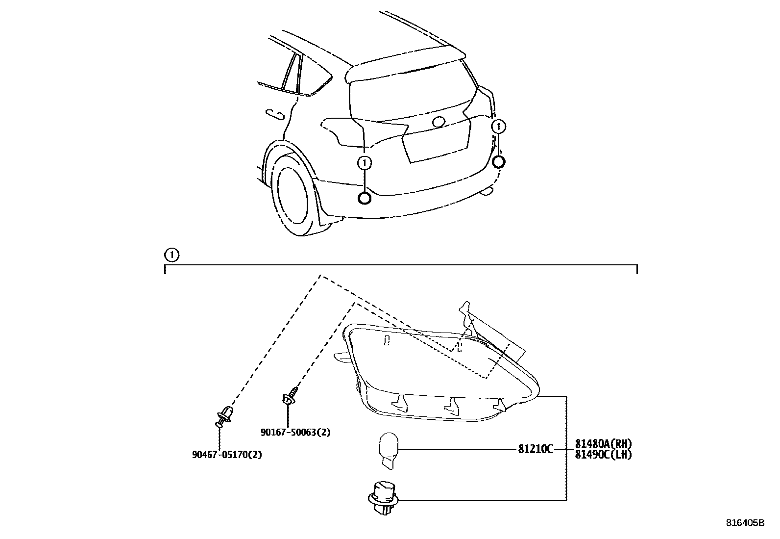 Toyota RAV4 后雾灯 EPC diagram — 816405B