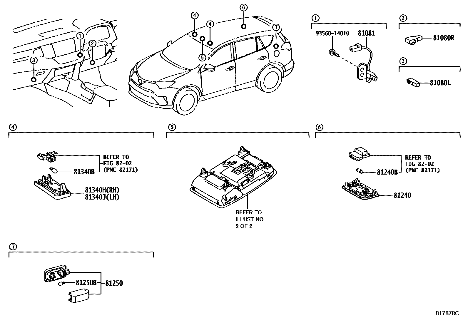 Toyota RAV4 车内灯 EPC diagram — 817878C